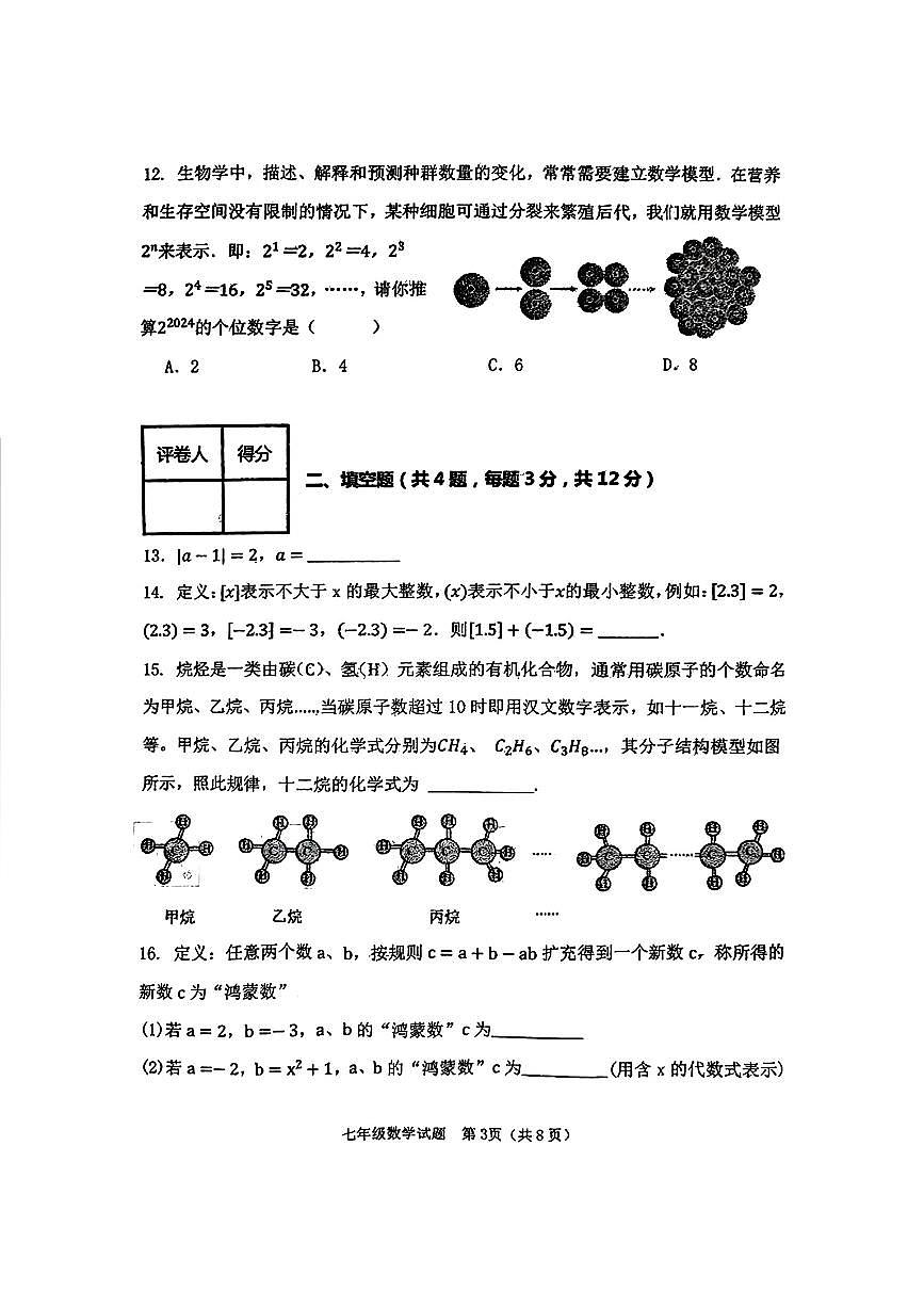 河北省保定市河北保定师范附属学校2024-2025学年七年级上学期期中考试数学试题第3页