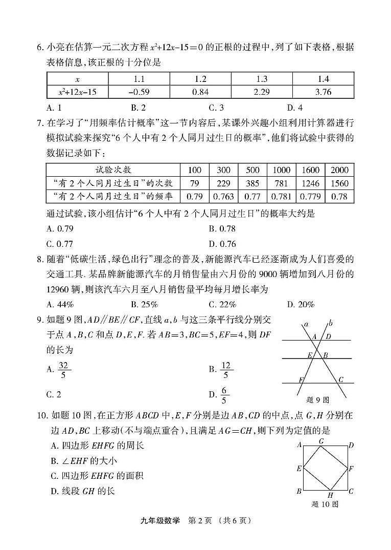 广东省佛山市顺德区2025-2026学年九年级上学期第一次月考数学试题第2页