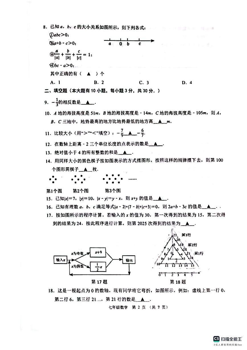 江苏省徐州市树人初级中学2025-2026学年上学期七年级第一次月考数学试题第2页