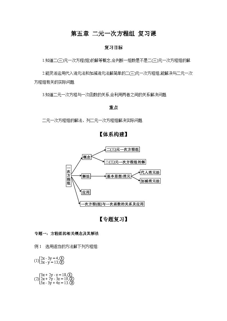第五章 二元一次方程组 复习课  导学案（含答案） 2025-2026学年北师大版（2024）初中数学八年级上册第1页
