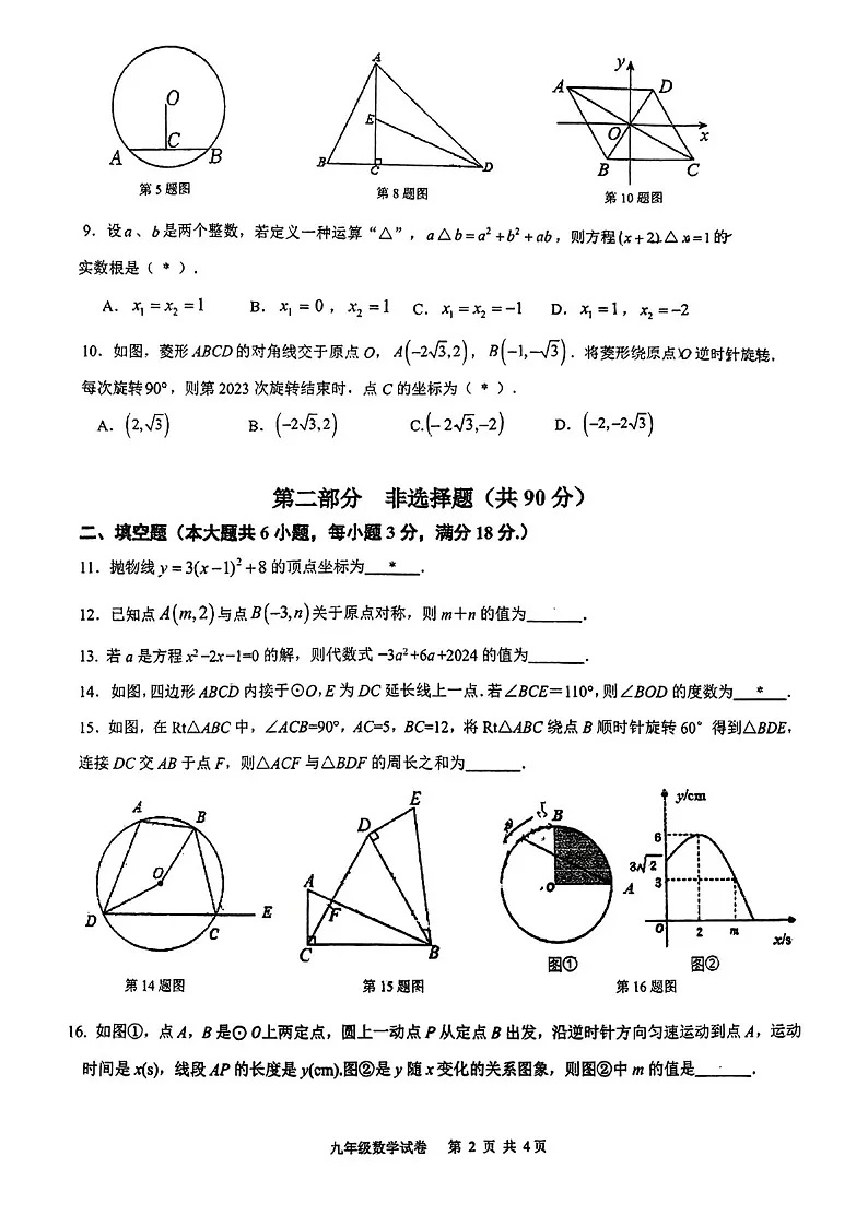 2024-2025学年九年级上学期广州市广雅中学数学期中质量检测卷（学生版）第2页