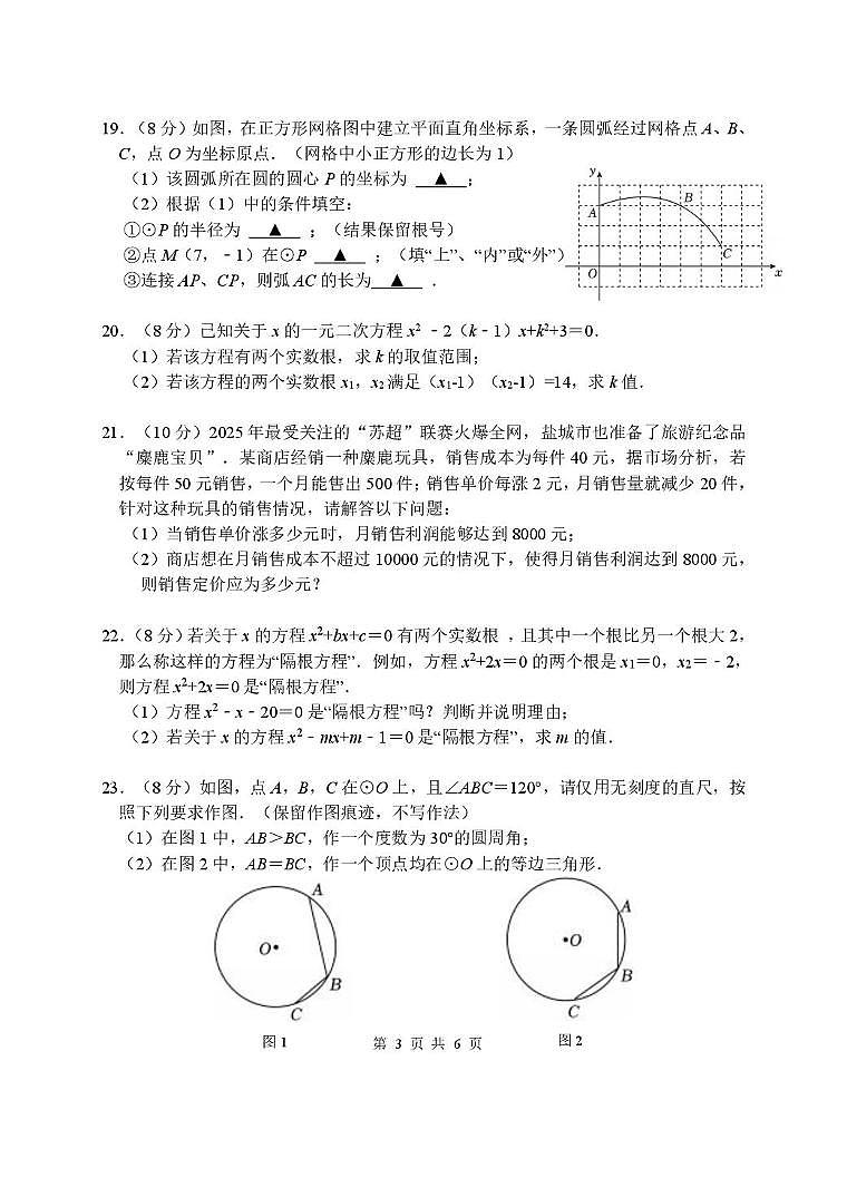 江苏省盐城市亭湖区2025-2026学年上学期10月第一次统考九年级数学试题 （月考）第3页