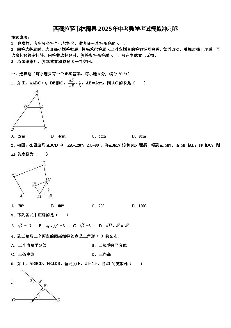 西藏拉萨市林周县2025年中考数学考试模拟冲刺卷含解析第1页