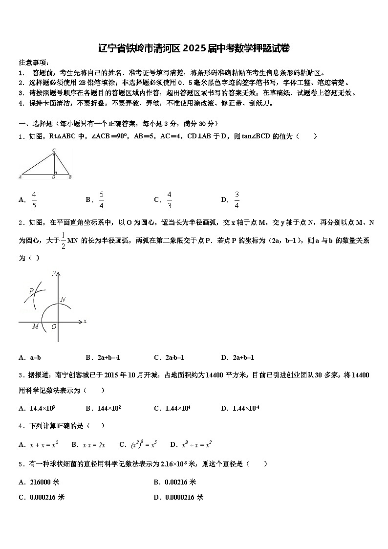 辽宁省铁岭市清河区2025届中考数学押题试卷含解析第1页