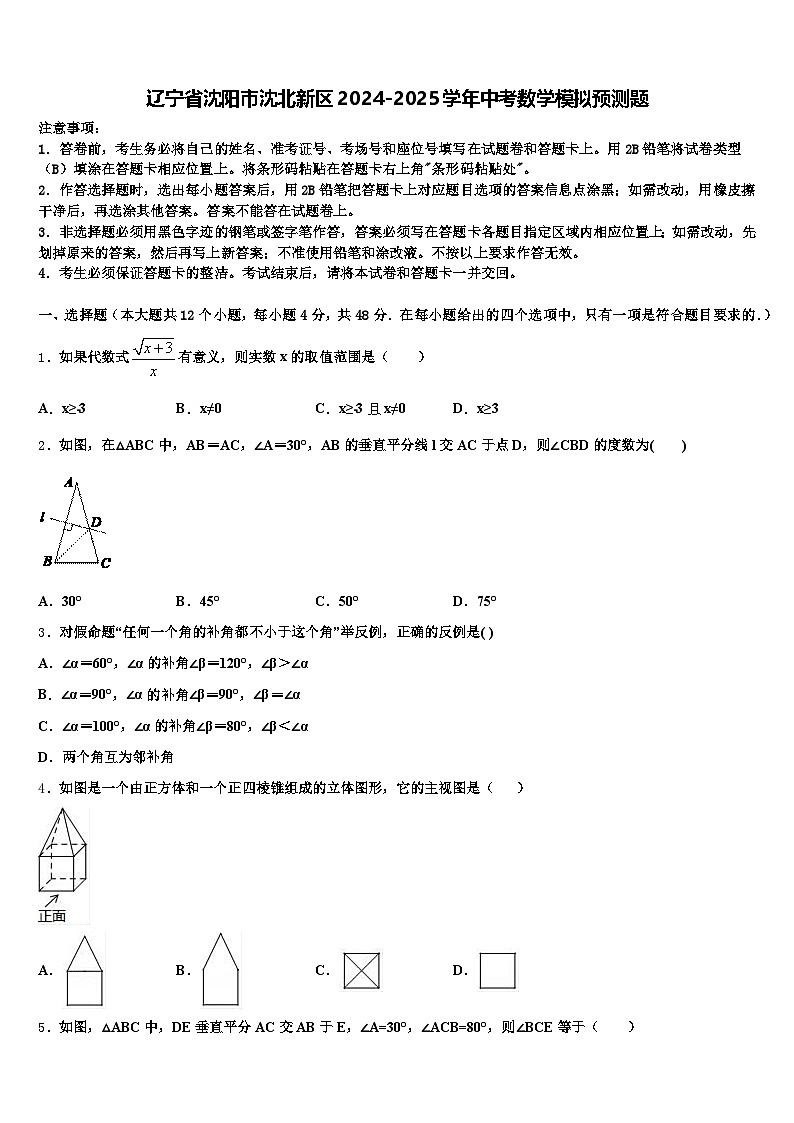 辽宁省沈阳市沈北新区2024-2025学年中考数学模拟预测题含解析第1页