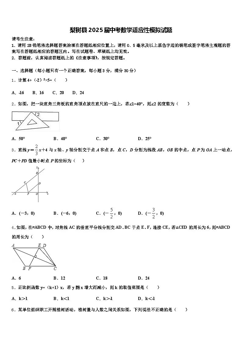 梨树县2025届中考数学适应性模拟试题含解析第1页