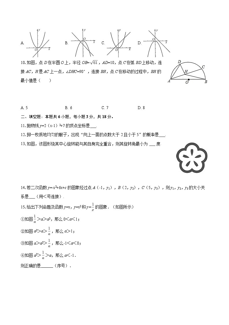 2025-2026学年浙江省杭州市上城区采荷中学九年级（上）月考数学试卷（10月份）-自定义类型第2页