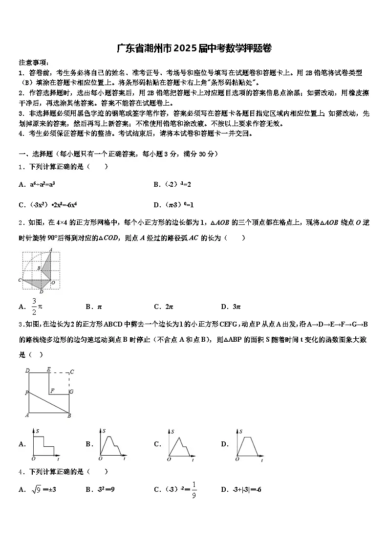 广东省潮州市2025届中考数学押题卷含解析第1页