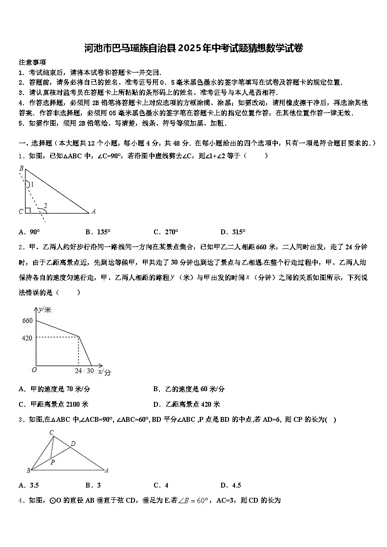 河池市巴马瑶族自治县2025年中考试题猜想数学试卷含解析第1页