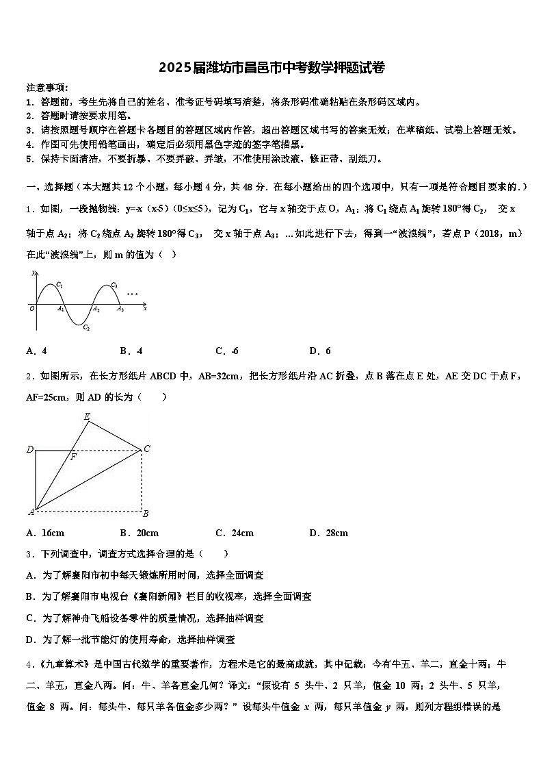 2025届潍坊市昌邑市中考数学押题试卷含解析第1页