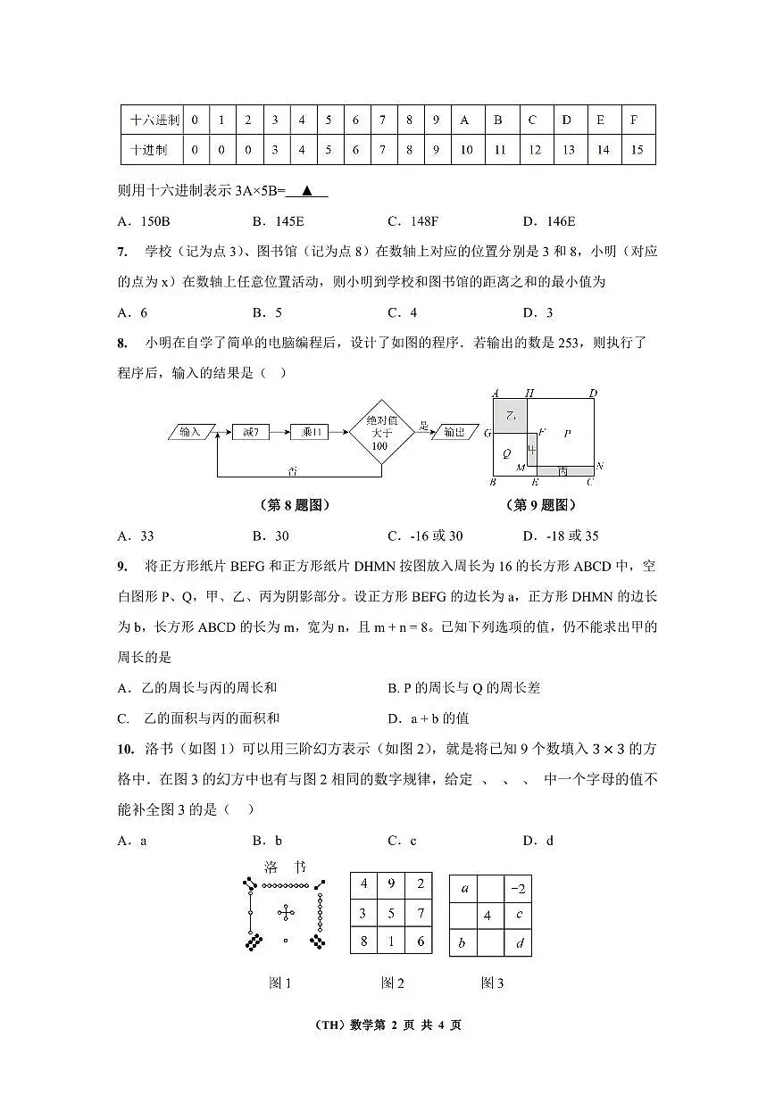 浙江省杭州市2025--2026学年上学期七年级期中数学试卷卷第2页