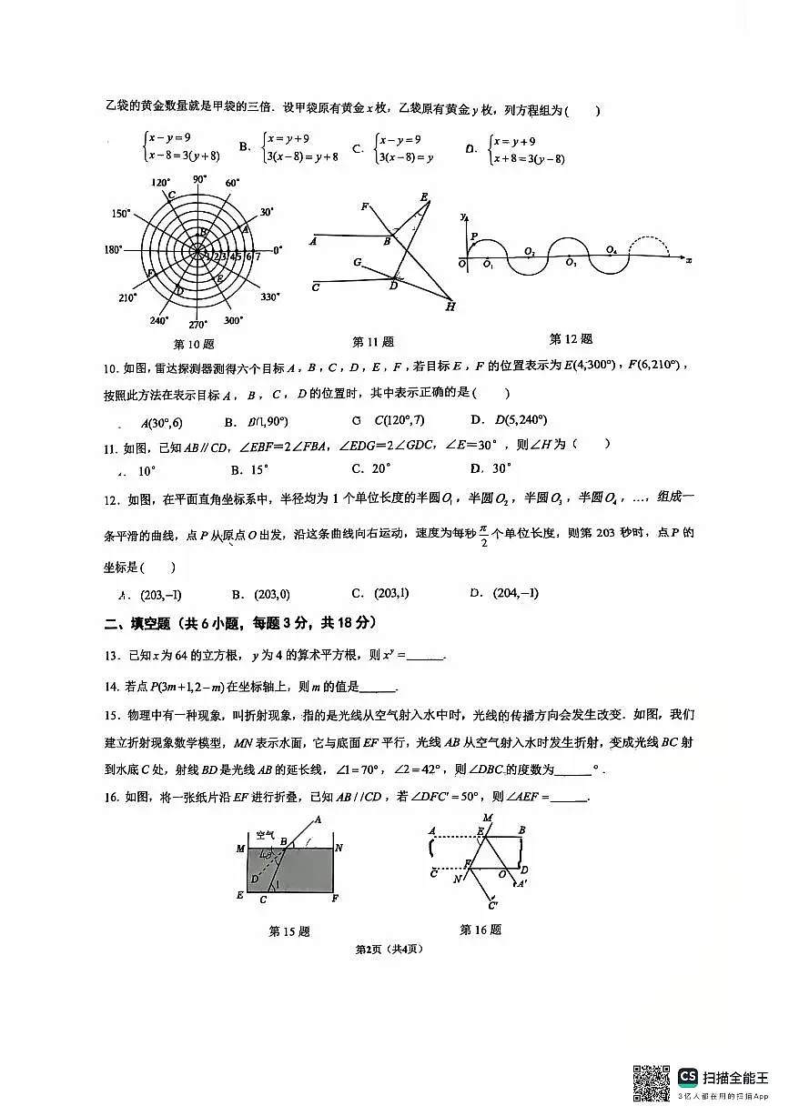 四川省绵阳外国语学校2024-2025学年七年级下学期期中数学试题第2页
