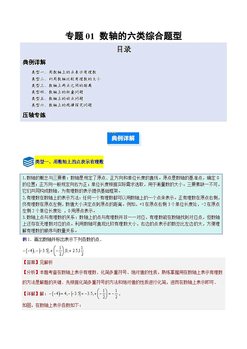 专题01 数轴的六类综合题型（压轴题专项训练）数学人教版2024七年级上册（解析版）第1页