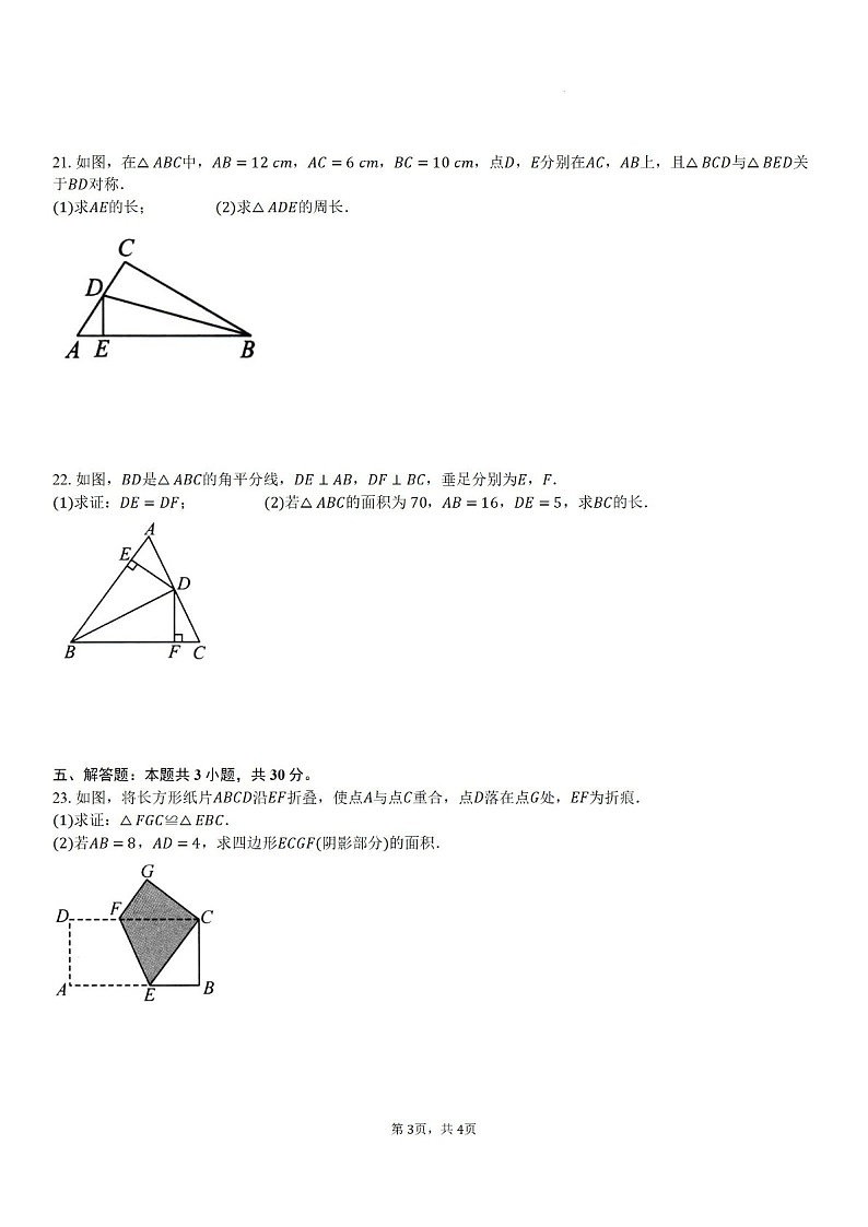 2024-2025学年广东省东莞市八年级上学期期末考试数学试卷（含答案）第3页