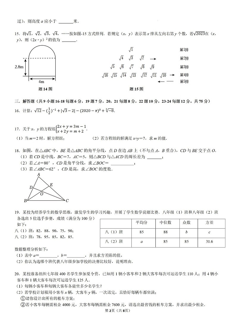 2024-2025学年广东省佛山市南海区瀚文外国语学校八年级上学期期末考试数学试卷（含答案）第2页