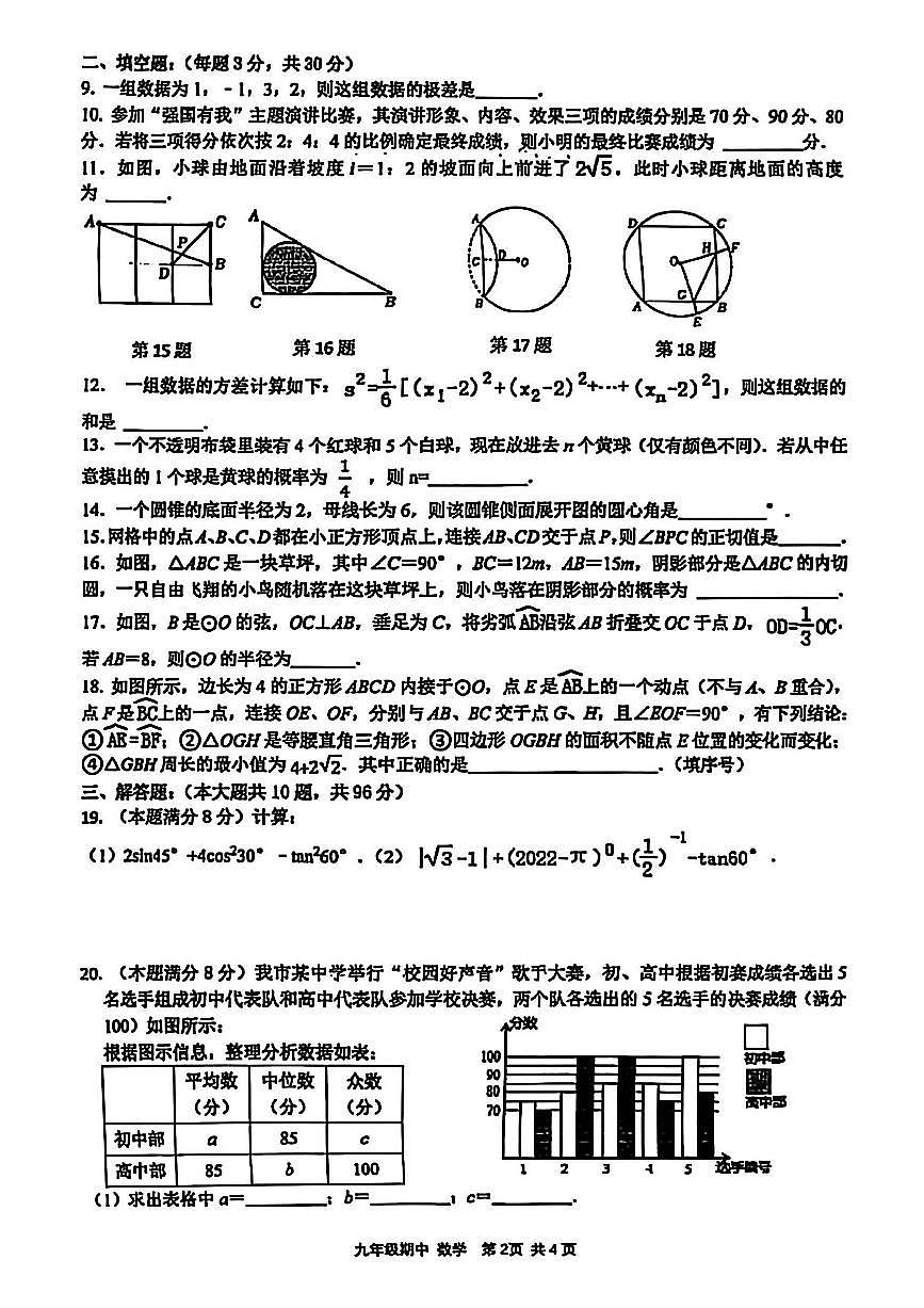 2024年扬州梅苑九年级上学期期中数学试题无答案第2页