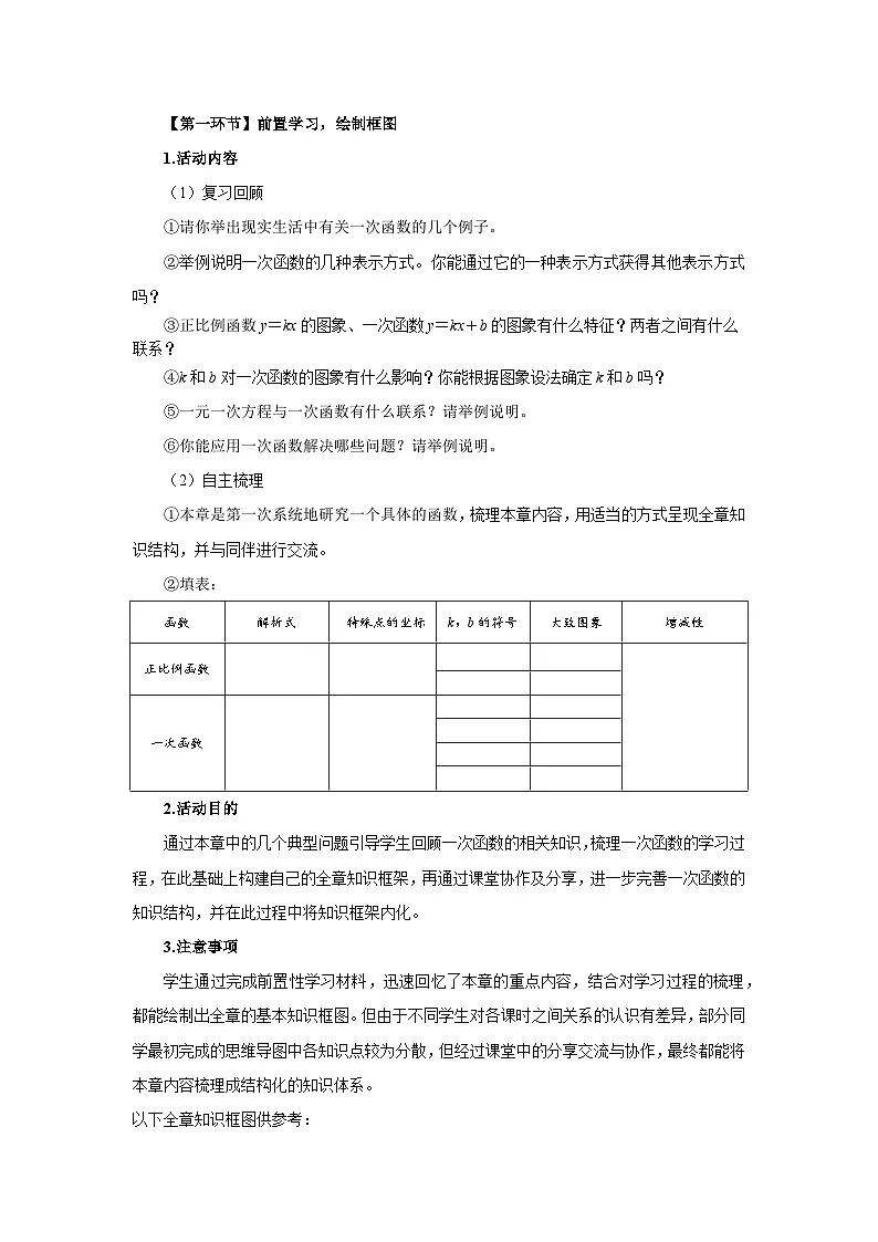 新北师大版初中数学八上第4章 一次函数 回顾与思考 教学设计第2页
