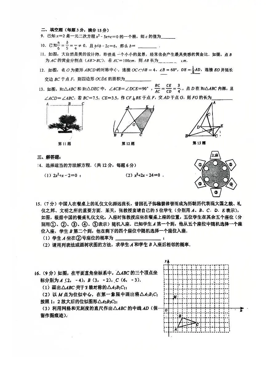 广东省深圳市宝安中学外国语学校（集团）2025-2026学年上学期九年级期中模拟考试数学试卷第2页