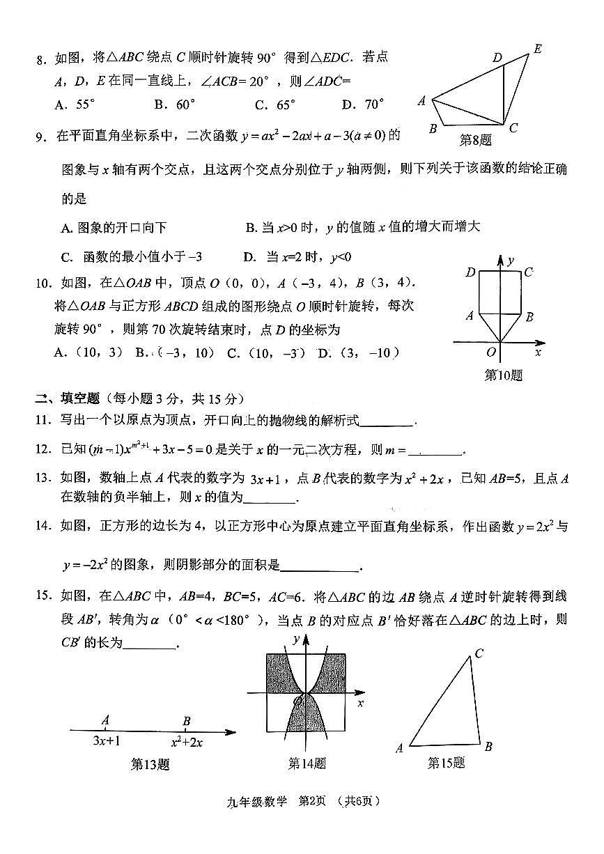 河南省周口市西华县部分学校2025-2026学年上学期期中测试九年级数学试卷第2页