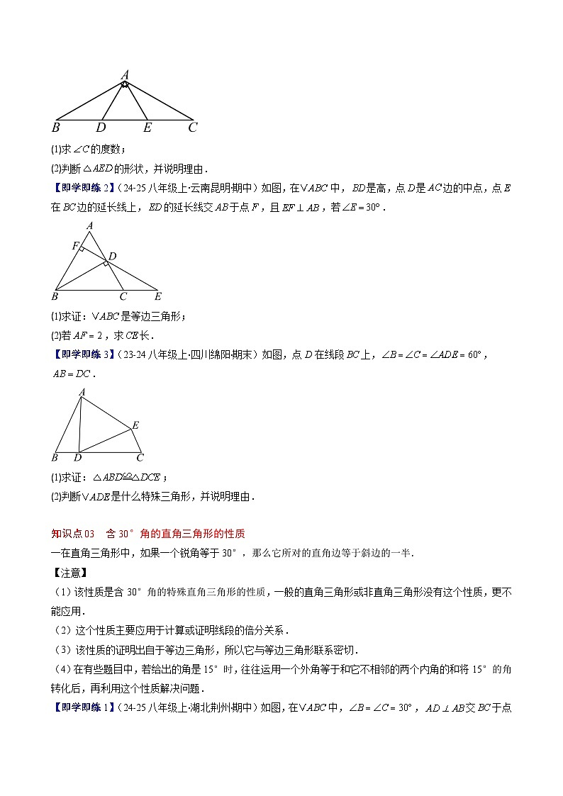 第一章第02讲 等边三角形的性质与判定（3个知识点+8类热点题型讲练+习题巩固）（原卷版）第3页