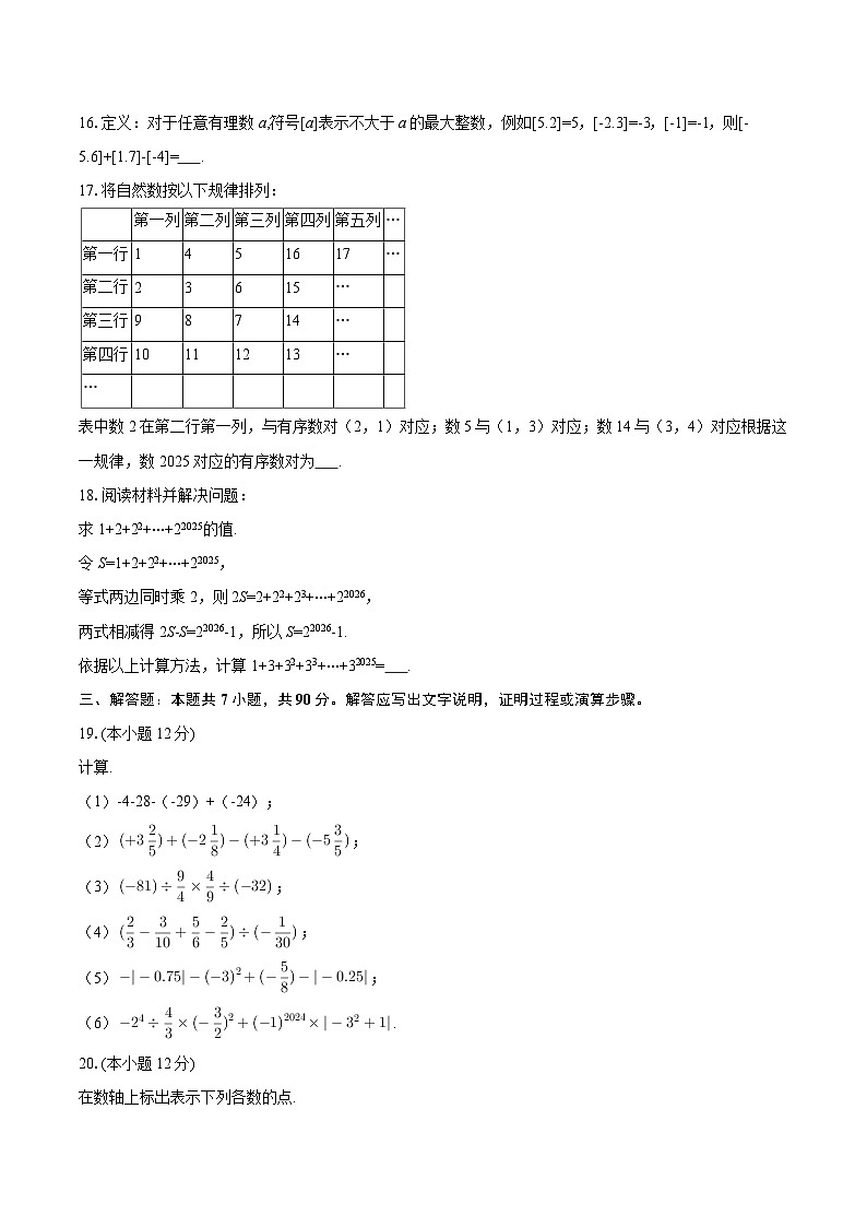 2025-2026学年四川省德阳中学七年级（上）第一次测评数学试卷-自定义类型第3页