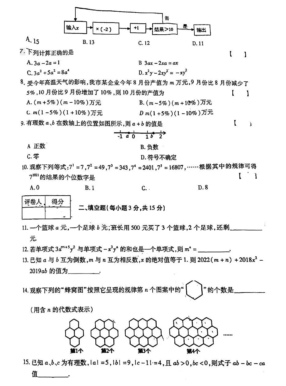 河南省商丘市永城市第五初级中学2024-2025学年上学期期中考试七年级数学试卷第2页