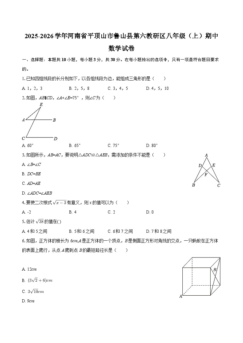 2025-2026学年河南省平顶山市鲁山县第六教研区八年级（上）期中数学试卷-自定义类型第1页