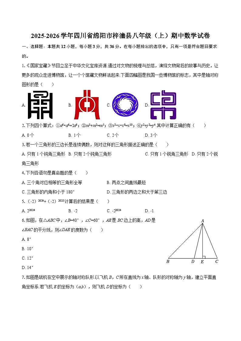 2025-2026学年四川省绵阳市梓潼县八年级（上）期中数学试卷-自定义类型第1页