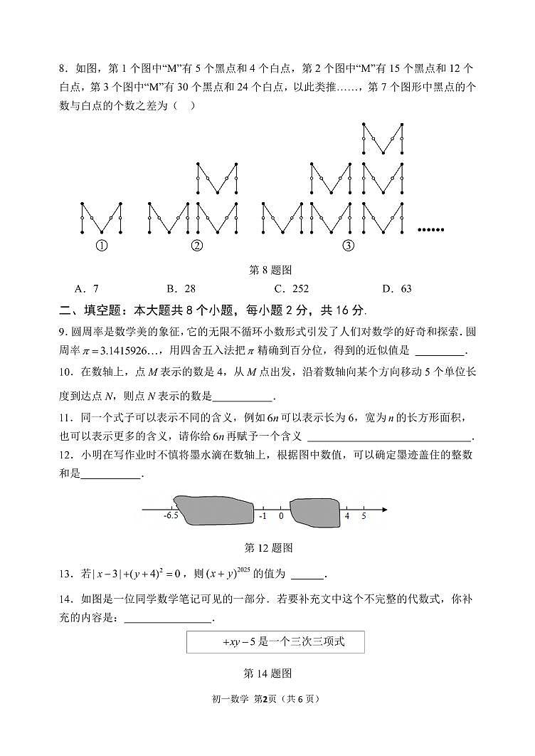 2025北京陈经纶中学初一（上）期中数学试卷 有答案第2页