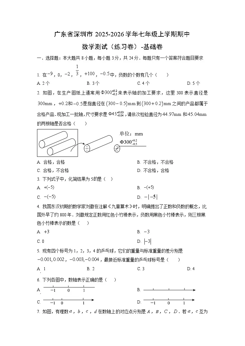 2025~2026学年广东省深圳市七年级（上）期中测试（练习卷）~提高卷数学试题（学生版）第1页