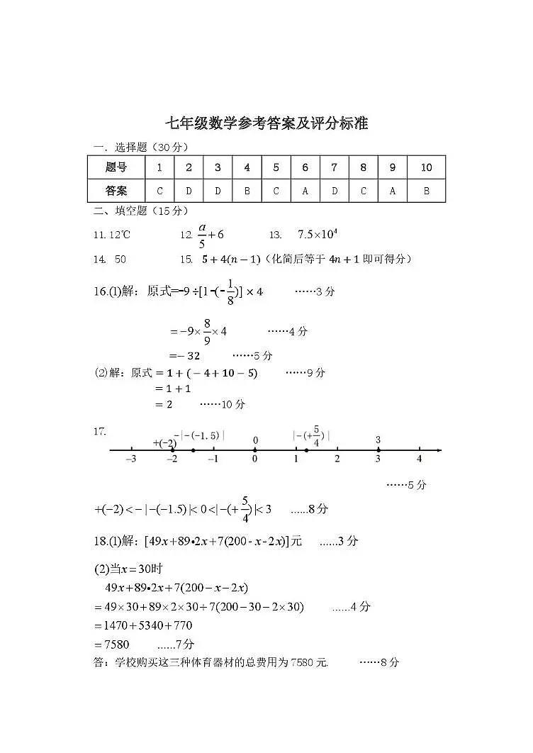 山西省临汾市尧都区枕头联校2024-2025学年七年级上学期期中考试数学试卷答案第1页