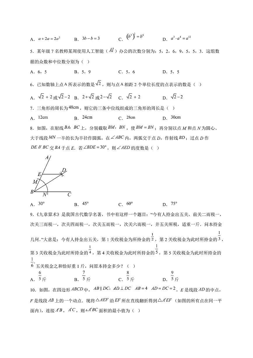 2025年四川省资阳市【中考数学】试题（含解析）第2页