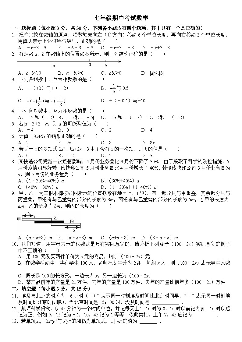 河南省周口市商水县希望初级中学2025-2026学年七年级上学期11月期中数学试题及答案第1页
