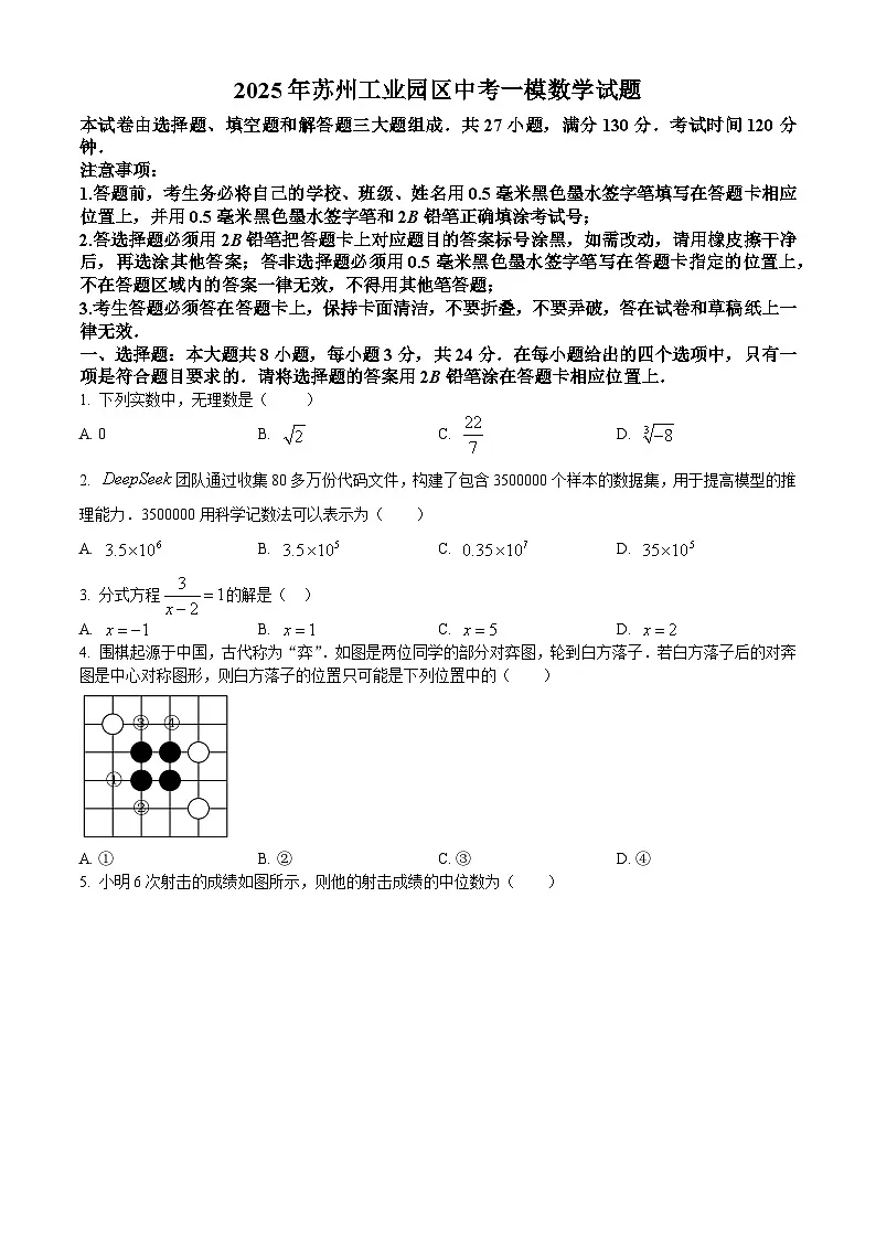 2025年苏州工业园区中考一模数学试题（含解析）第1页