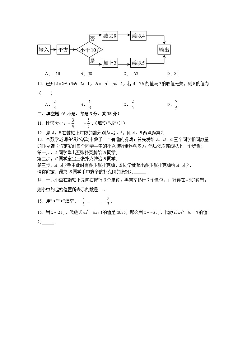 湘教版2025—2026学年七年级上册数学期中考试冲刺试卷第2页