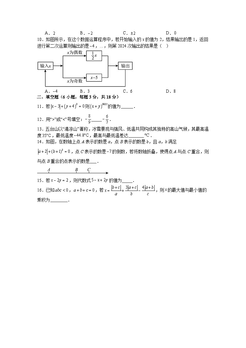 人教版2025—2026学年七年级上册数学期中考试提分训练第2页