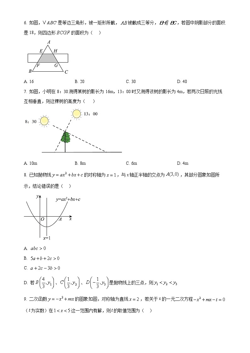 安徽省马鞍山市东方实验学校九年级上学期11月期中数学试题（原卷版）-A4第2页