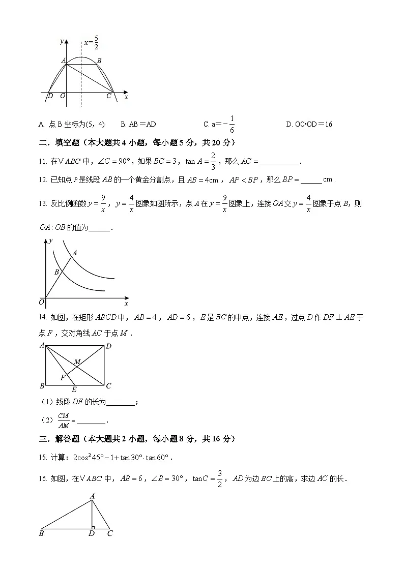 安徽省六安市金寨县上学期期末质量监测九年级数学试卷（原卷版）-A4第3页