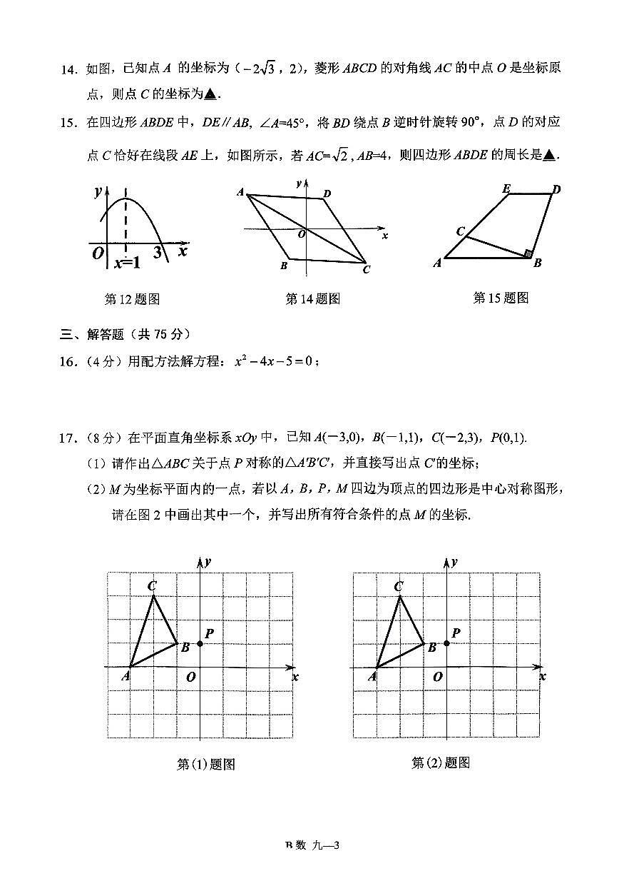 湖北省恩施土家族苗族自治州巴东县2025-2026学年九年级上学期11月期中数学试题第3页