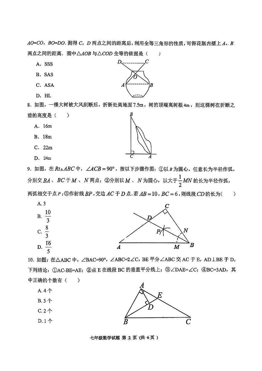 山东省济宁市高新区2025-2026学年上学期七年级数学期中试卷第2页