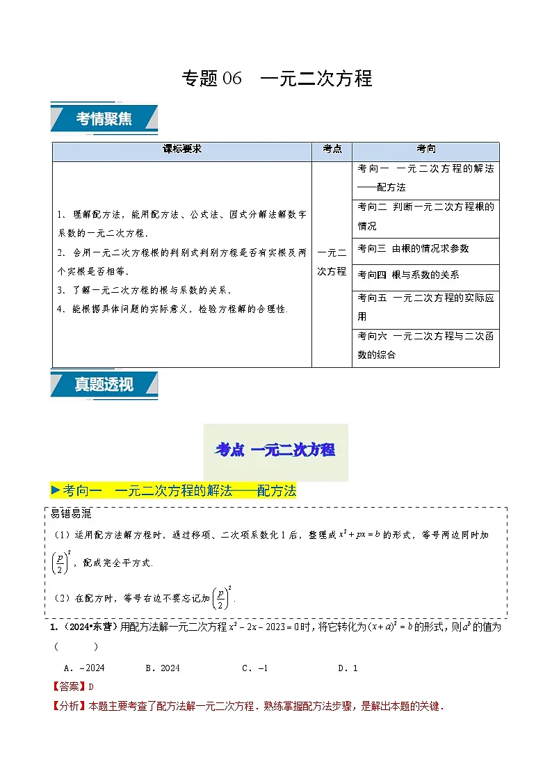 专题06 一元二次方程（解析版）第1页