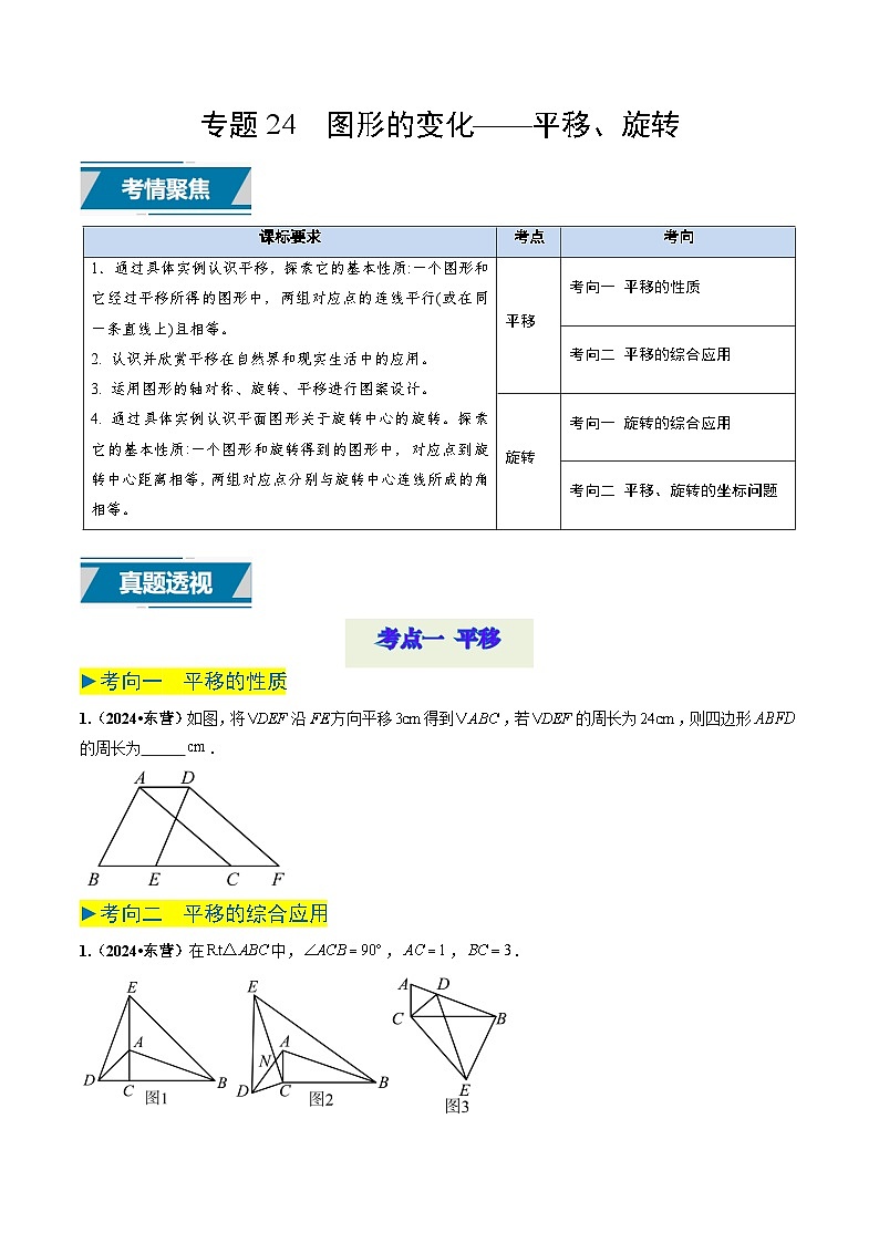 专题24 图形的变化——平移、旋转（原卷版） 第1页