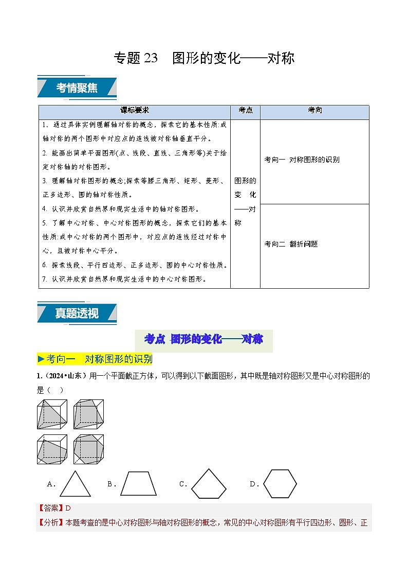 专题23 图形的变化——对称（解析版）第1页