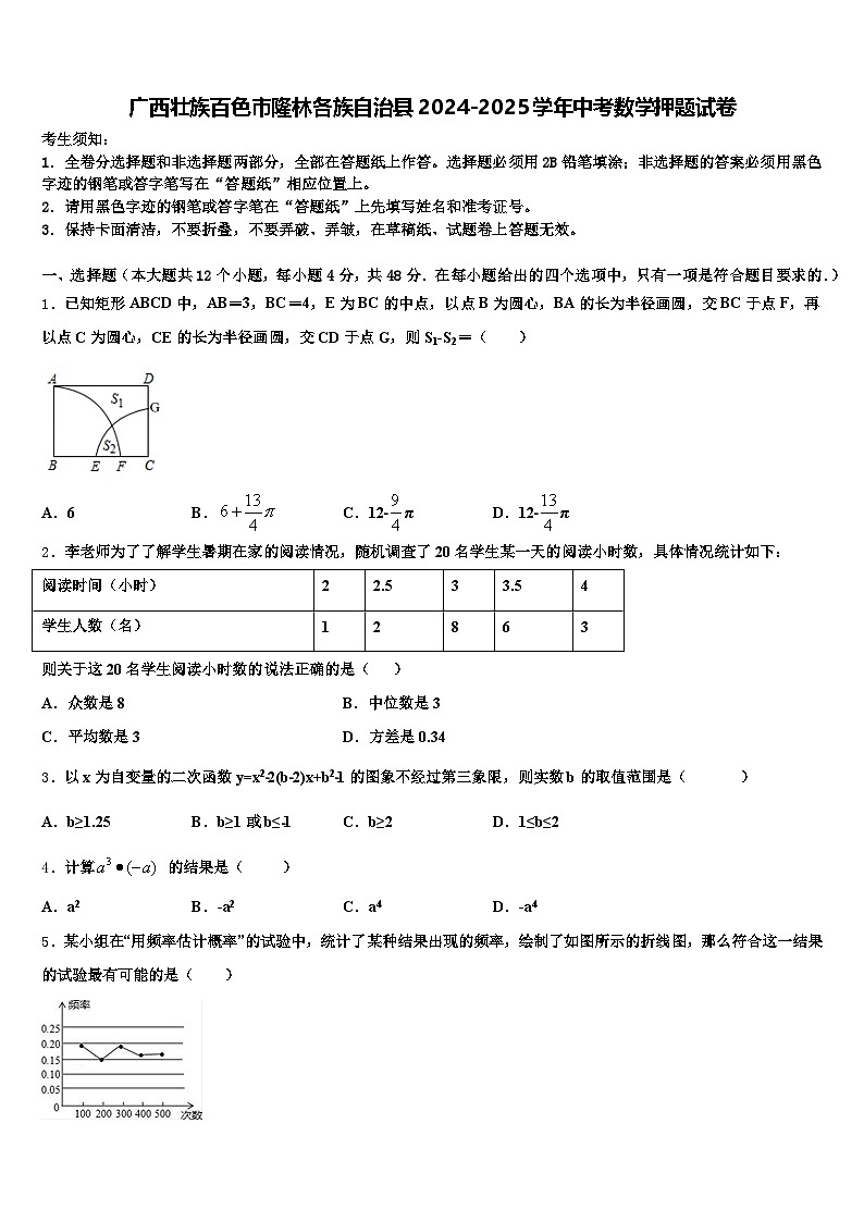 广西壮族百色市隆林各族自治县2024-2025学年中考数学押题试卷含解析第1页