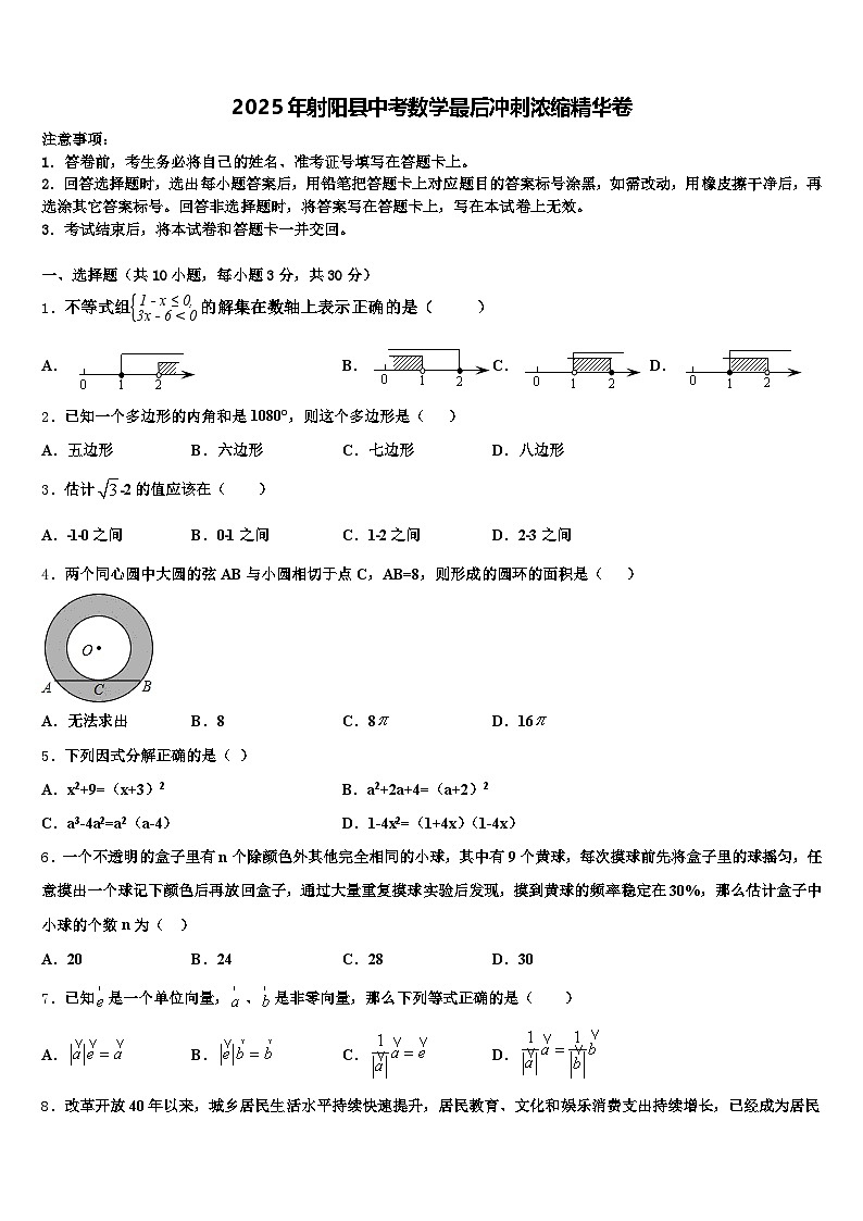 2025年射阳县中考数学最后冲刺浓缩精华卷含解析第1页