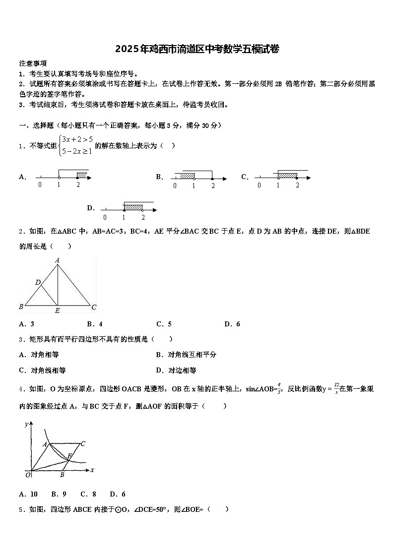 2025年鸡西市滴道区中考数学五模试卷含解析第1页
