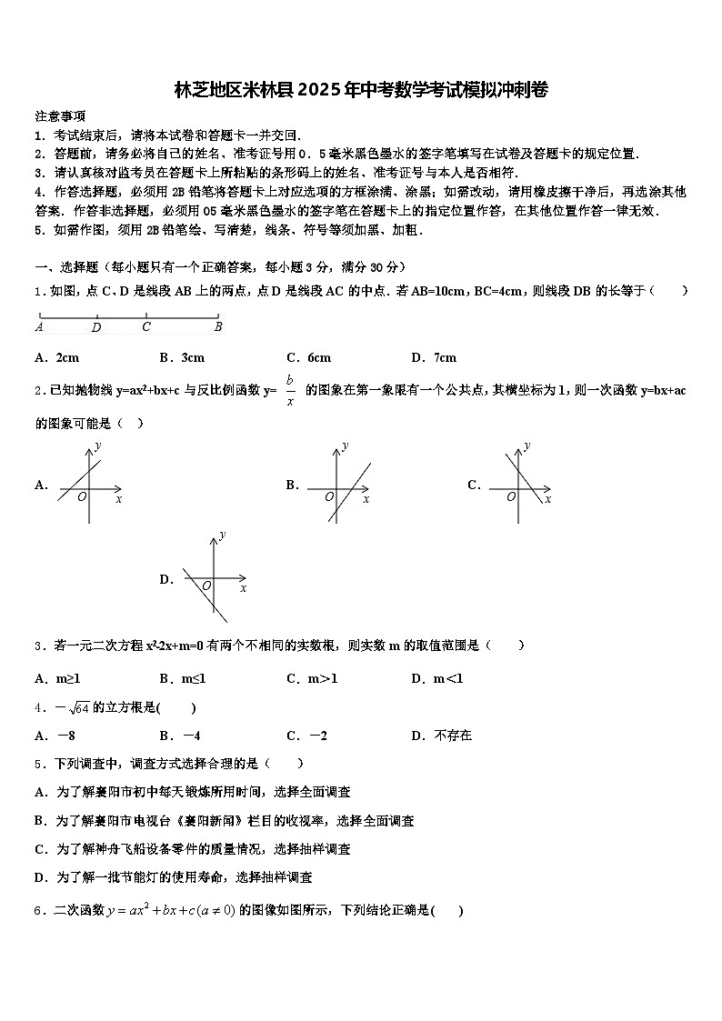 林芝地区米林县2025年中考数学考试模拟冲刺卷含解析第1页