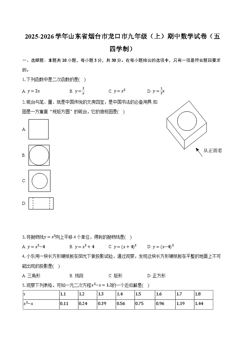 2025-2026学年山东省烟台市龙口市九年级（上）期中数学试卷（五四学制）第1页