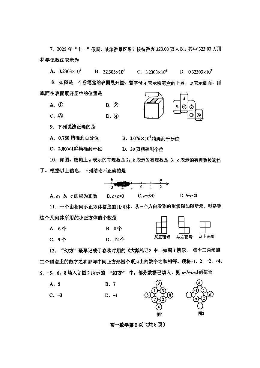 +山东省烟台市芝罘区2025-2026学年七年级上学期11月期中数学试题第2页