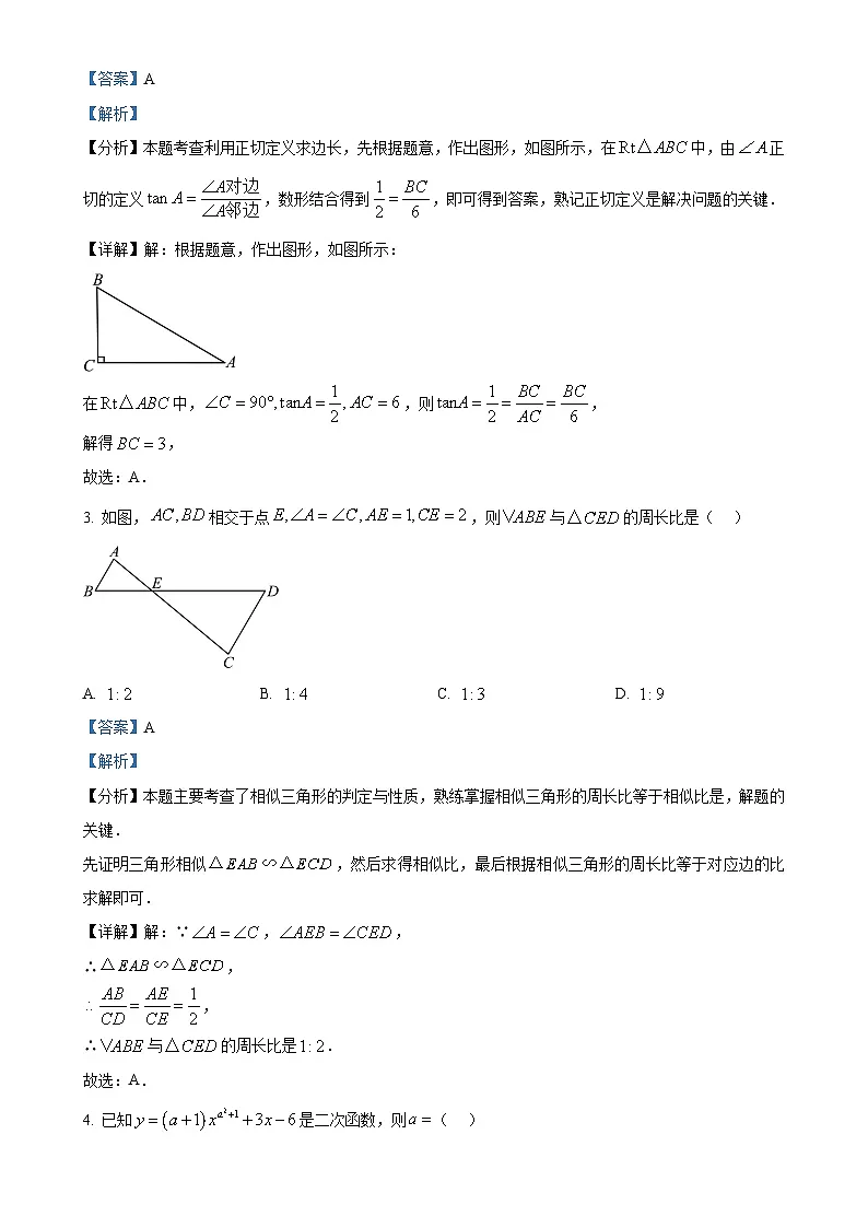 安徽省亳州市谯城区上学期九年级期末联考数学试题（解析版）-A4第2页